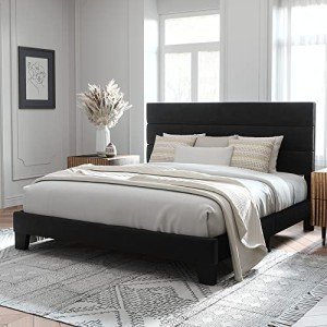 Velvet Upholstered King Size Bed Frame, Black