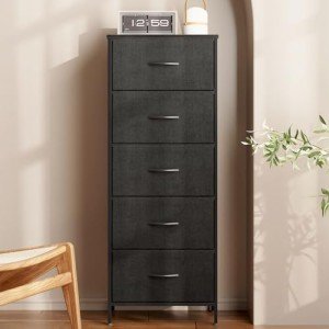 Black 5-Drawer Fabric Dresser with Steel Frame