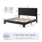 Velvet Upholstered King Size Bed Frame, Black