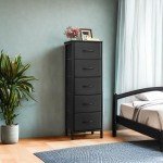 Black 5-Drawer Fabric Dresser with Steel Frame