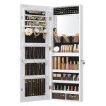 White Jewelry Cabinet with Full-Length Lighted Mirror