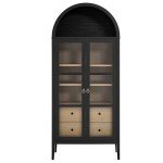 Nolan Tall Arched Storage Display Cabinet in Black Oak