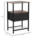 Rustic Brown Nightstands Set with LED and Charging Station