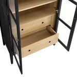 Nolan Tall Arched Storage Display Cabinet in Black Oak