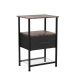 Rustic Brown Nightstands Set with LED and Charging Station