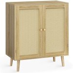 Stylish Natural Buffet Cabinet with Rattan Doors