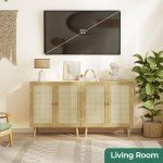 Stylish Natural Buffet Cabinet with Rattan Doors