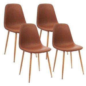 Set of 4 Modern Upholstered Dining Chairs in Brown