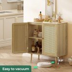 Stylish Natural Buffet Cabinet with Rattan Doors