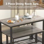 Grey Dining Table Set for 4 with Benches