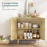Stylish Natural Buffet Cabinet with Rattan Doors