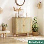 Stylish Natural Buffet Cabinet with Rattan Doors
