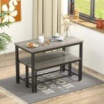 Grey Dining Table Set for 4 with Benches