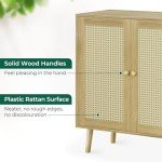 Stylish Natural Buffet Cabinet with Rattan Doors