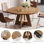 Tribesigns 47-Inch Round Rustic Dining Table