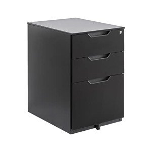 Black 3-Drawer Mobile File Cabinet with Lock
