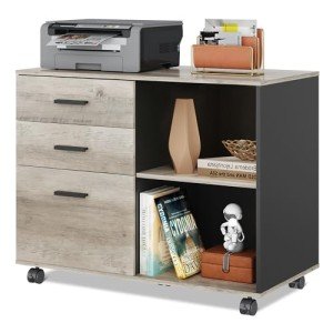 Three-Drawer Mobile File Cabinet with Open Shelves