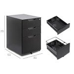 Black 3-Drawer Mobile File Cabinet with Lock