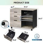 Three-Drawer Mobile File Cabinet with Open Shelves