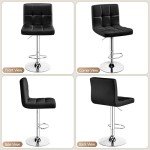 Adjustable Black PU Leather Bar Stool Set of 2