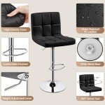 Adjustable Black PU Leather Bar Stool Set of 2