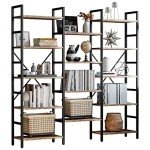 Triple Wide 5-Tier Industrial Bookcase with Metal Frame