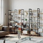 Triple Wide 5-Tier Industrial Bookcase with Metal Frame