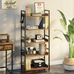 Rolanstar 5-Tier Vintage Wood Bookshelf with Hooks