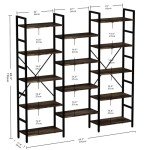 Triple Wide 5-Tier Industrial Bookcase with Metal Frame