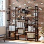 Triple Wide 5-Tier Industrial Bookcase with Metal Frame