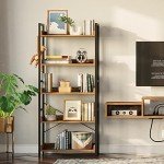 Rolanstar 5-Tier Vintage Wood Bookshelf with Hooks