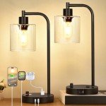 2 Industrial Dimmable Table Lamps with USB Ports