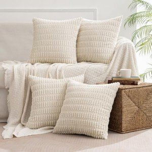 MIULEE Set of 4 Cream Corduroy Throw Pillow Covers