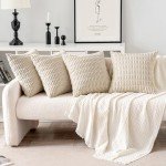 MIULEE Set of 4 Cream Corduroy Throw Pillow Covers