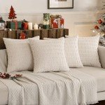 MIULEE Set of 4 Cream Corduroy Throw Pillow Covers