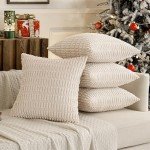 MIULEE Set of 4 Cream Corduroy Throw Pillow Covers