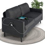 56" Dark Grey Fabric Loveseat Sofa with USB Ports