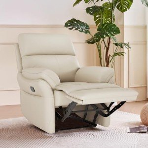 Genuine Leather Ergonomic Recliner Chair - Beige