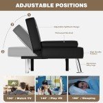 Black Leather Futon Sofa Bed with Cup Holders