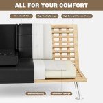 Black Leather Futon Sofa Bed with Cup Holders
