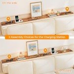 Narrow Console Table Set with Charging Station, Rustic Brown