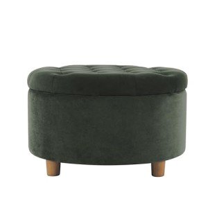 Loden Green Velvet Tufted Round Storage Ottoman