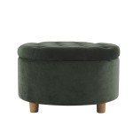 Loden Green Velvet Tufted Round Storage Ottoman