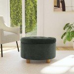 Loden Green Velvet Tufted Round Storage Ottoman