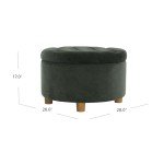 Loden Green Velvet Tufted Round Storage Ottoman