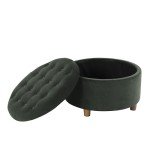 Loden Green Velvet Tufted Round Storage Ottoman