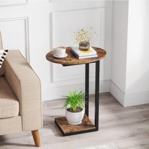 Rustic Brown C-Shaped Side Table for Small Spaces