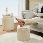 Chilihom Set of 2 Round Velvet Ottomans