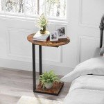 Rustic Brown C-Shaped Side Table for Small Spaces