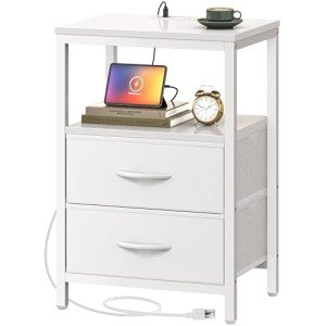 Modern Nightstand with Charging Station and Drawers